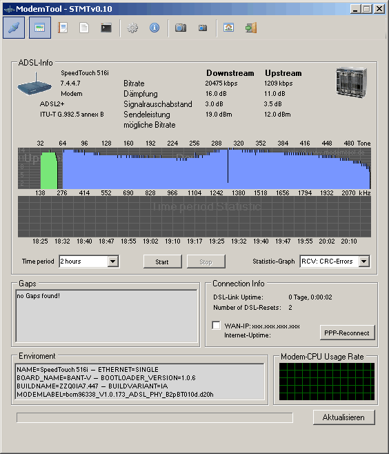 DSL-Verbindungsdaten mit endgültiger Filterung (Versuch 5)