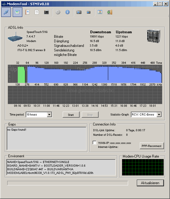 DSL-Verbindungsdaten mit Filterung aus Versuch 4